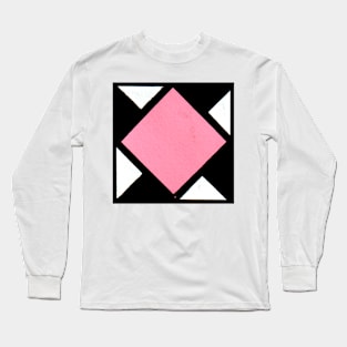 Pink Black and White Diamond Geometric Abstract Acrylic Painting Long Sleeve T-Shirt